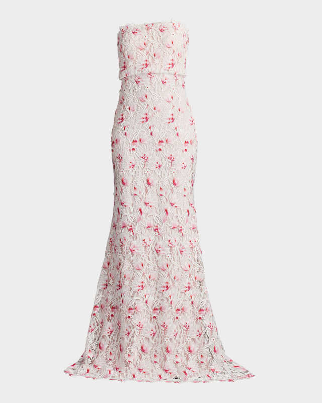 Strapless Floral Lace Trumpet Gown